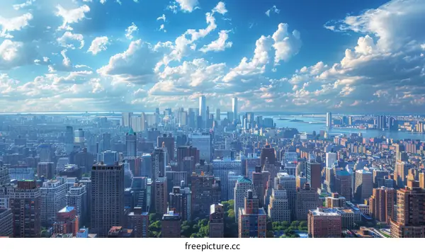 New York City Skyline with Hudson River and Statue of Liberty