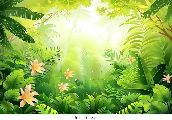 Green Tropical Jungle Background Illustration