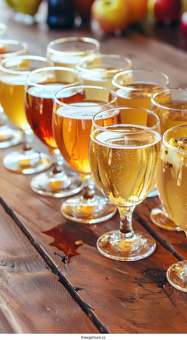 Close up of Apple Cider in Glass on Wooden Table