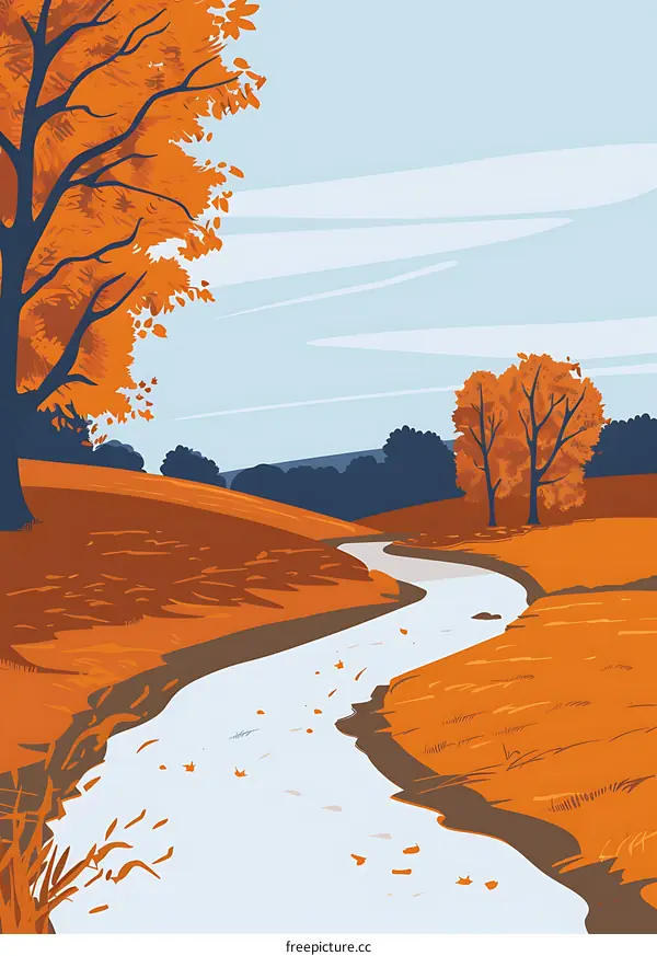 Autumn Landscape with Winding River