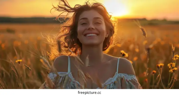 Happy Woman in a Golden Wheat Field
