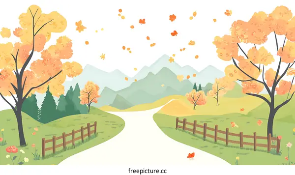 Autumn Landscape with Fall Leaves and Mountains