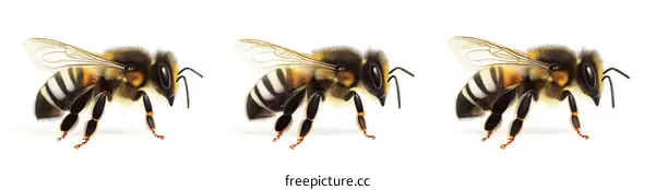 Three Detailed Honeybees on a White Background