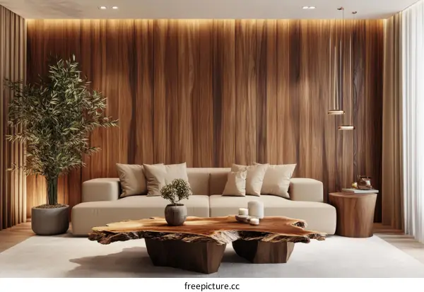 Modern Minimalist Wooden Wall Living Room Scene