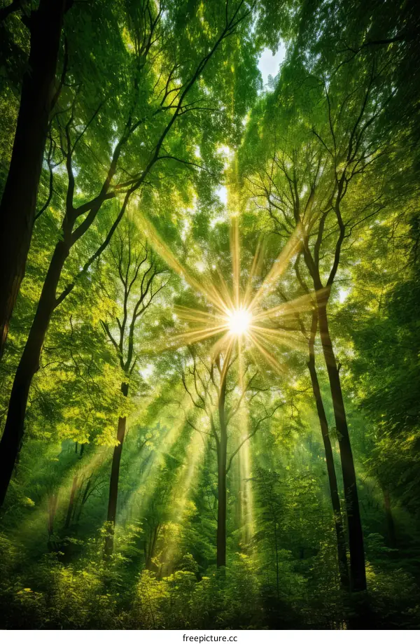 Sunlight Filtering Through Lush Forest Canopy