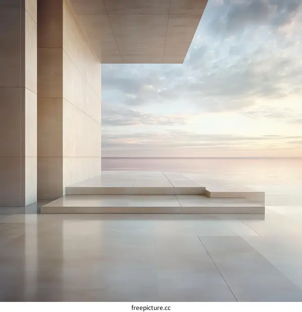 Modern Architecture Exterior View with Steps and Ocean