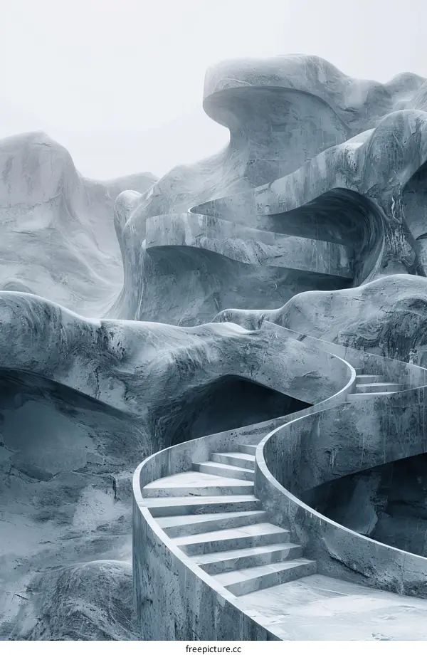 Surreal Staircase Ascending Through a Rocky Landscape