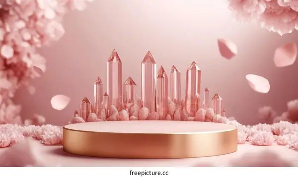 Pink Crystal Podium Display with Flowers