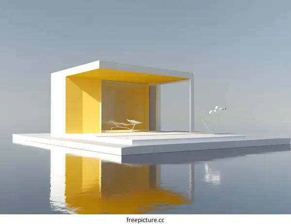 Minimalist Yellow House on Water Illustration