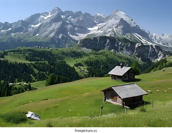 Idyllic Alpine Landscape with Wooden Huts