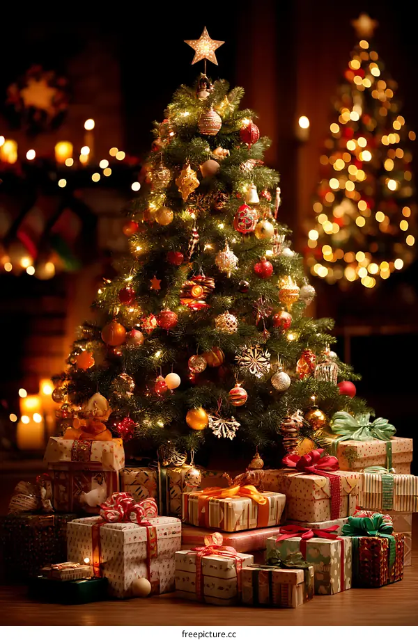 Christmas Tree with Presents Festive Scene