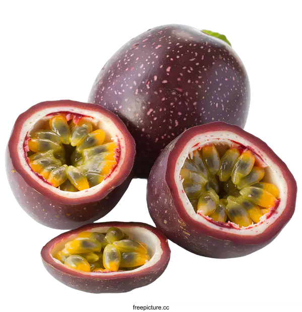[Transparent Background PNG]Fresh Passion Fruit Cut Open, Closeup