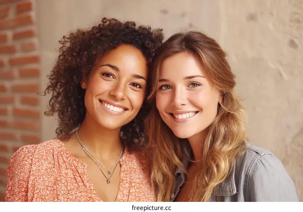 Two Women Smiling Close Up Portrait