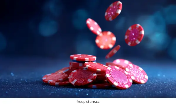 Poker Chips Falling on Table