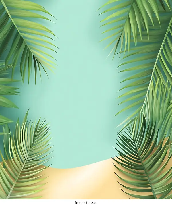 Tropical Leaves on Green and Yellow Background