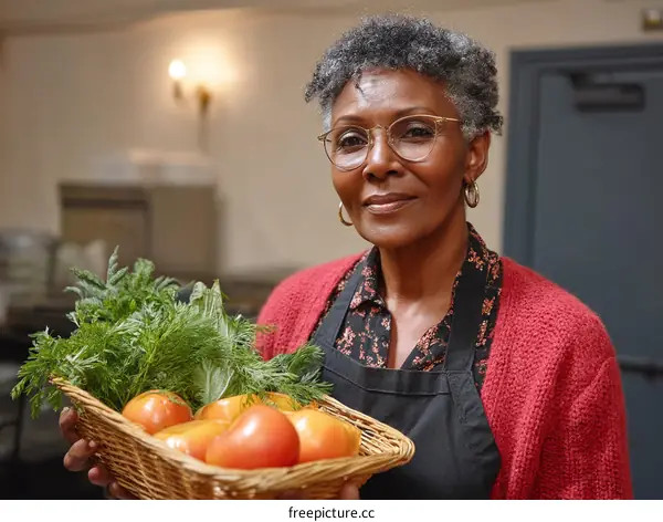 Woman Holding Basket of Fresh Produce