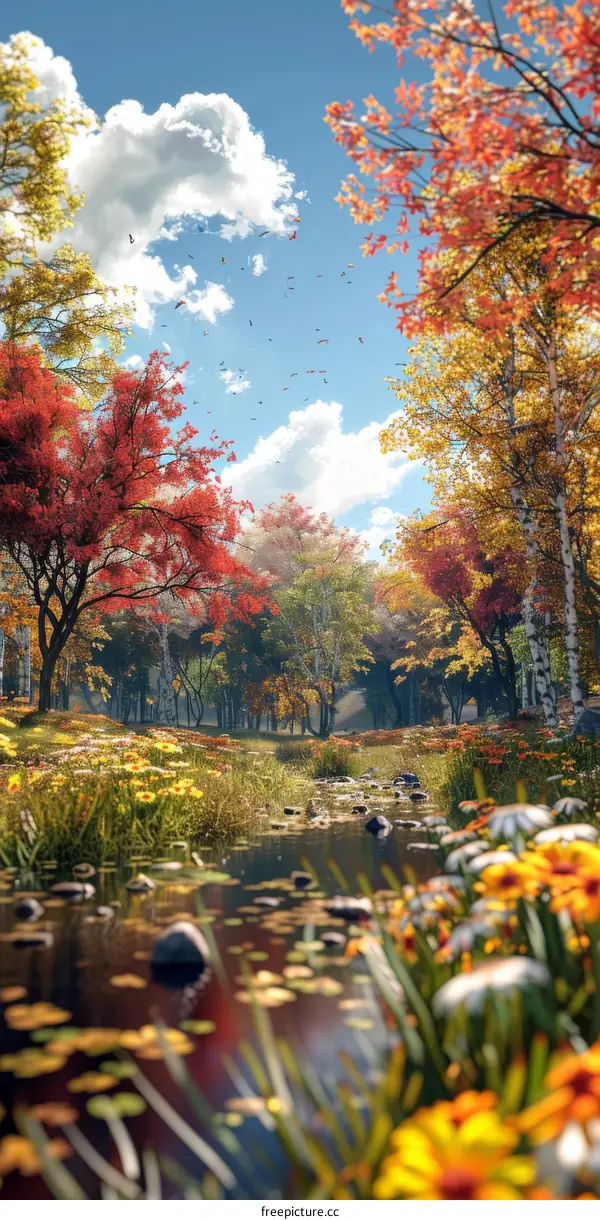 Vibrant Autumn Forest with River