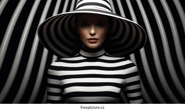 Black and white striped pattern fashion model