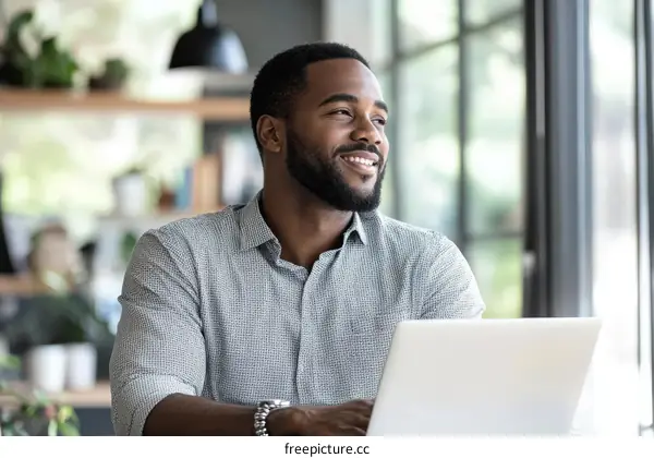 Thoughtful African Businessman Working on Laptop