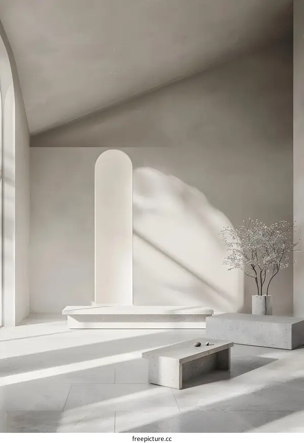 Minimalist Interior Design with Concrete Furniture and Natural Light