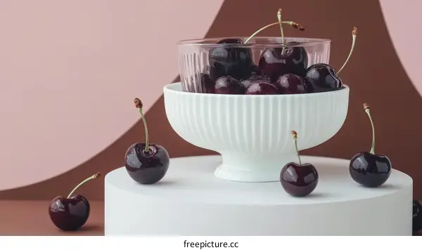 Fresh Cherries in a White Bowl