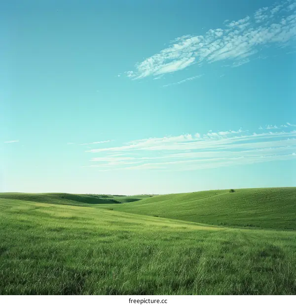 Rolling Green Hills Under Blue Sky