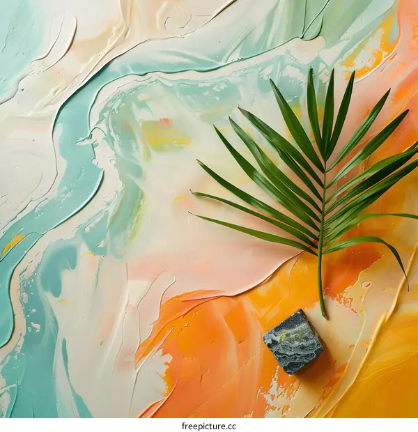 Abstract Art with Palm Leaf and Stone