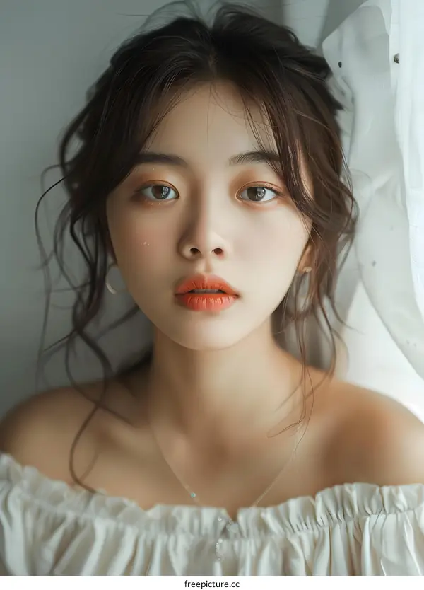 Portrait of a Beautiful Young Asian Woman with Long Brown Hair