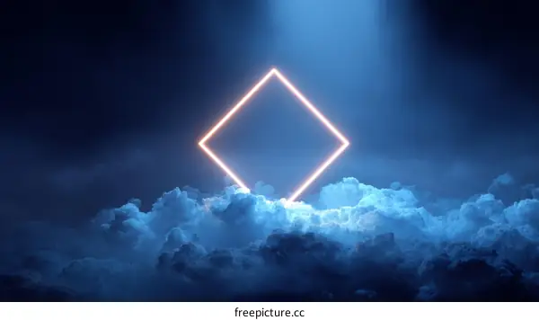 Neon Light Square Frame Above Clouds