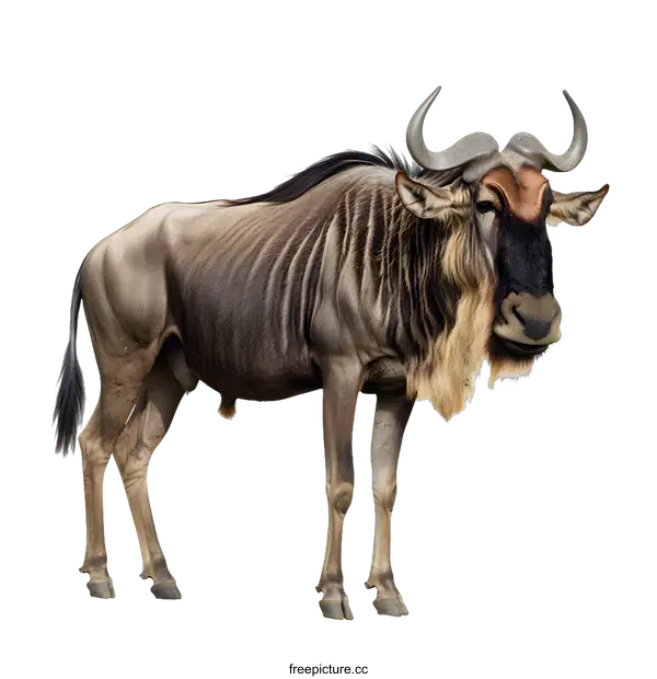 [Transparent Background PNG]Wildebeest Standing on White Background