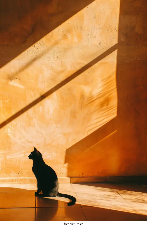 Black Cat Relaxing in Sunlit Spot