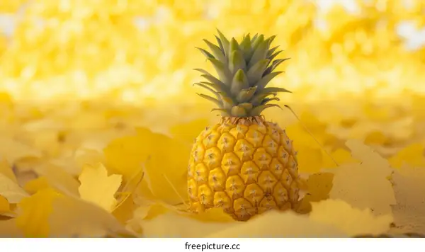 Pineapple fruit on autumn leaves background