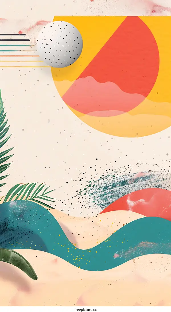 Abstract Summer Background with Tropical Leaves and Geometric Shapes