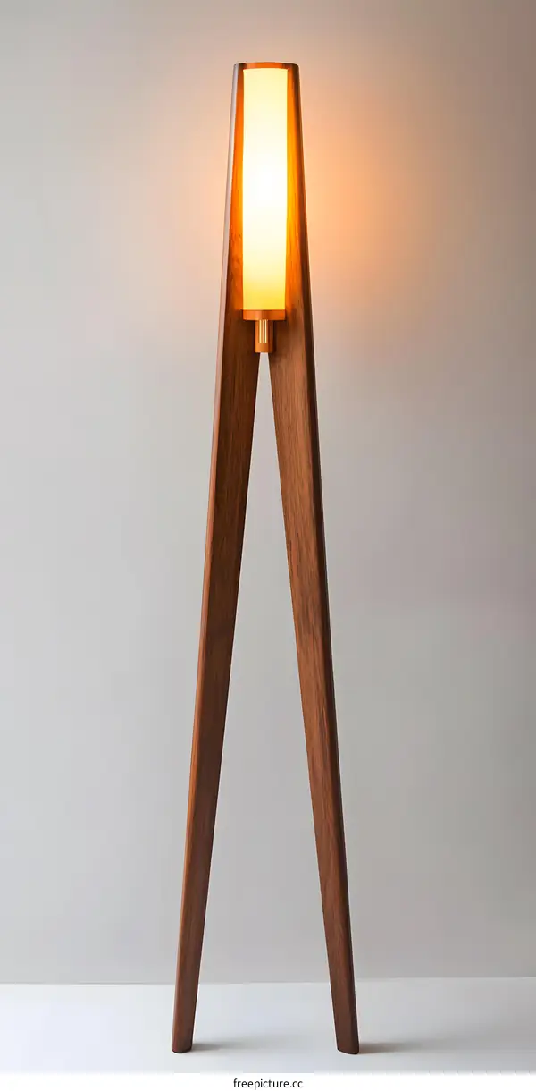 Wooden Tripod Floor Lamp with White Shade