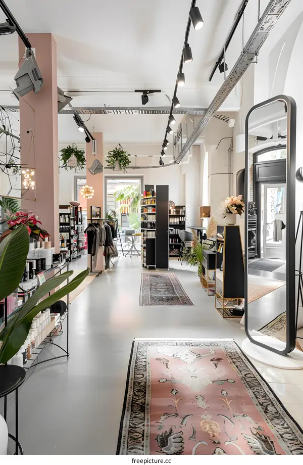 Modern Interior Design with Pink Rug and Plants