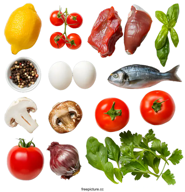 [Transparent Background PNG]Fresh Ingredients for a Healthy Meal