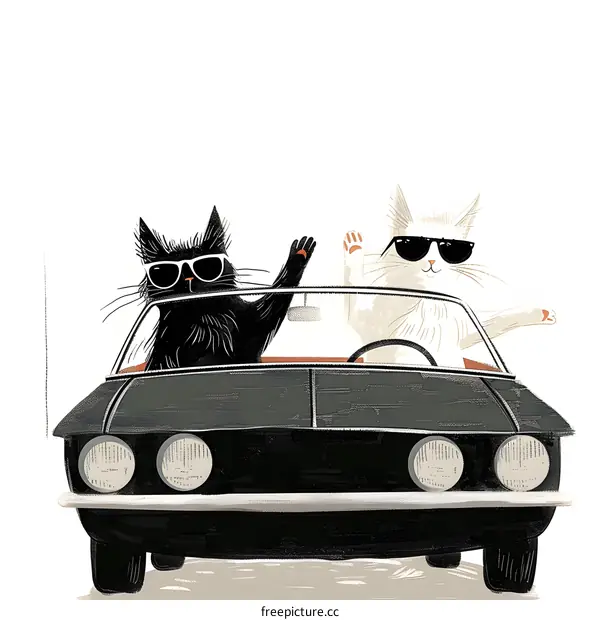 Two cool cats in a car