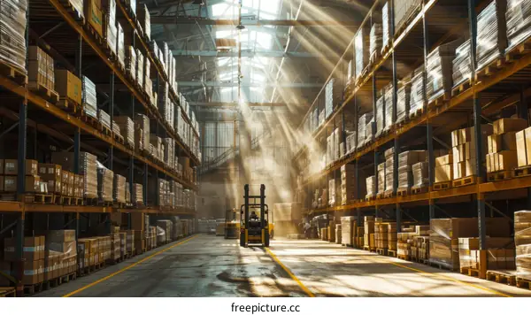 A forklift in a warehouse