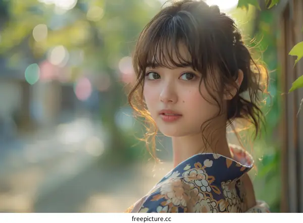 Portrait of a Beautiful Asian Woman in Kimono