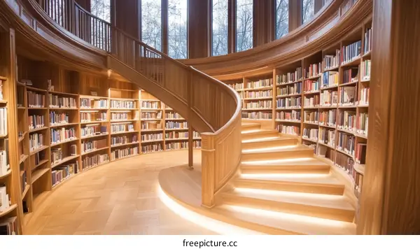 Spiral Wooden Library with Bookshelves