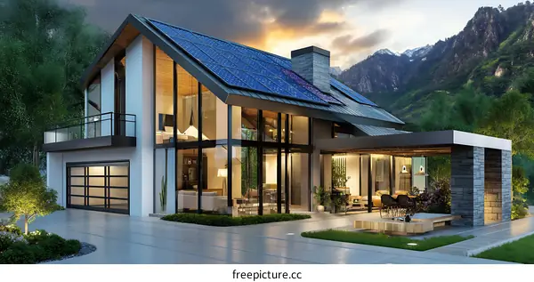 Modern Eco-Friendly House with Solar Panels