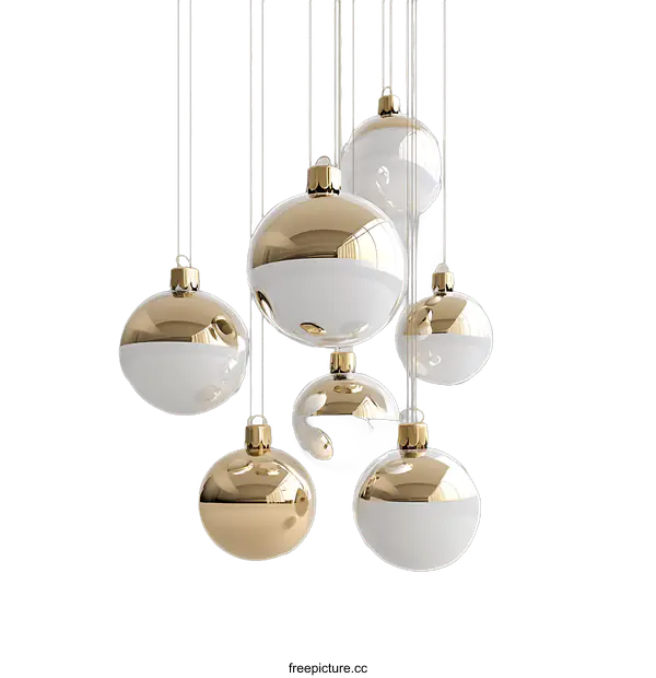 [Transparent Background PNG]Golden and White Christmas Ornaments