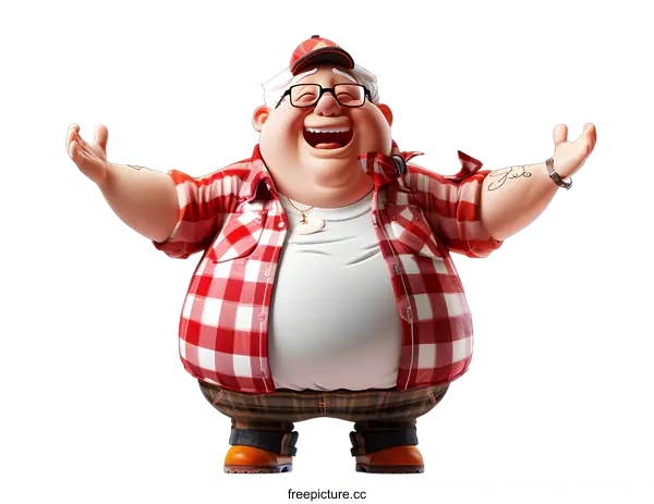 [Transparent Background PNG]Happy Chubby Cartoon Man with Open Arms