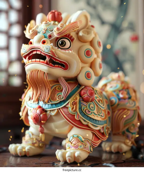 Chinese Foo Dog Statue with Intricate Design