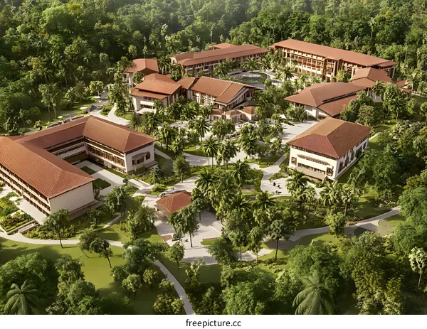 Aerial View of a Resort in the Jungle