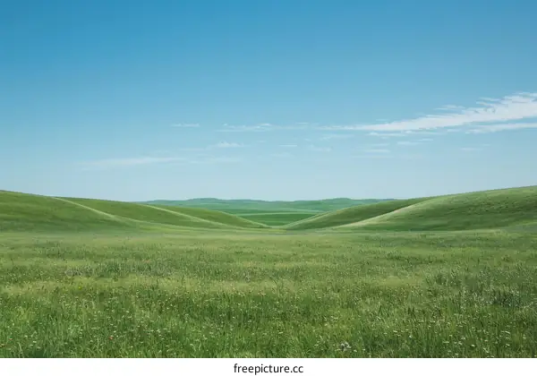 Rolling Green Hills Under a Blue Sky