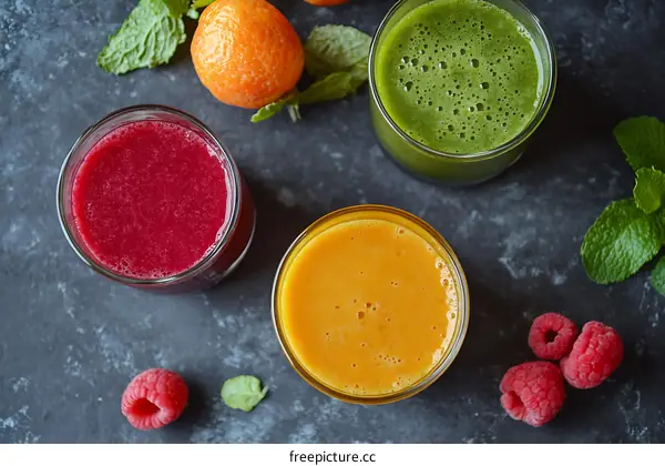Fresh Juice Detox Smoothies with Orange and Raspberries