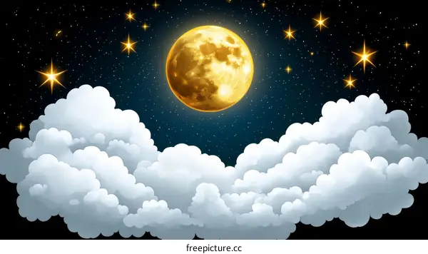 Golden Moonlit Night Sky with Clouds