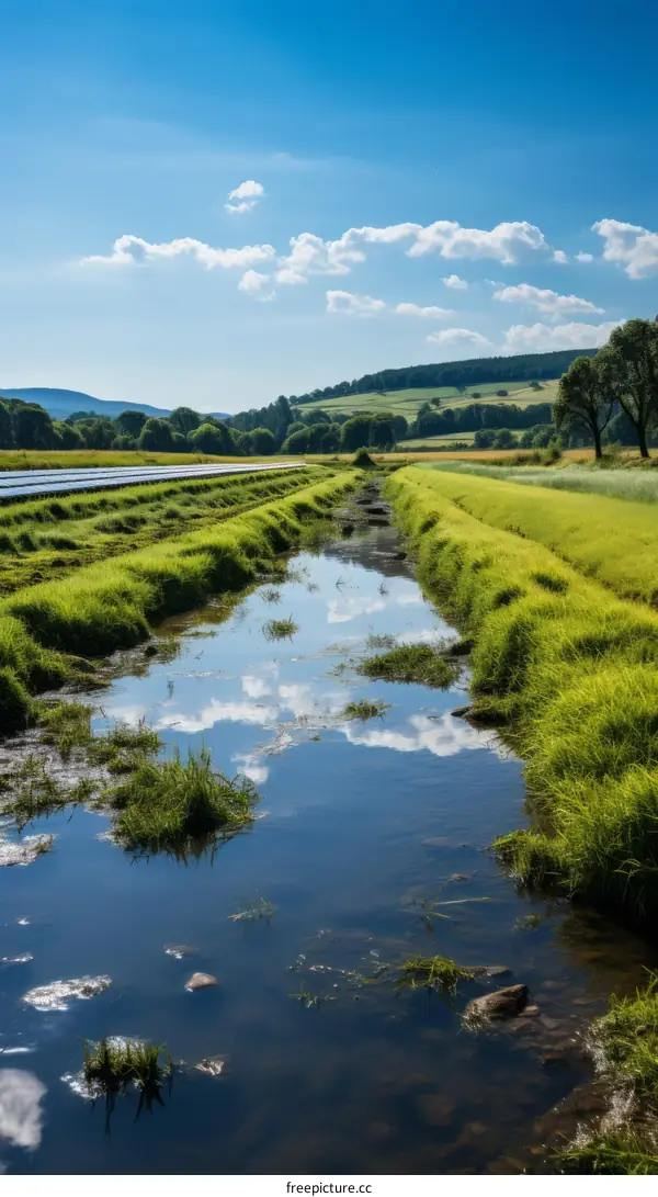 A beautiful landscape with a river running through the middle