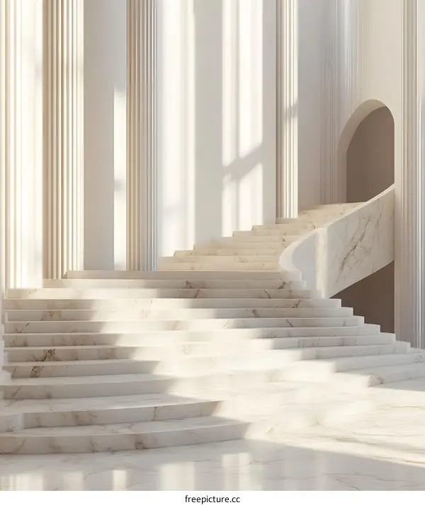 Marble Staircase in a White Minimalist Interior Design